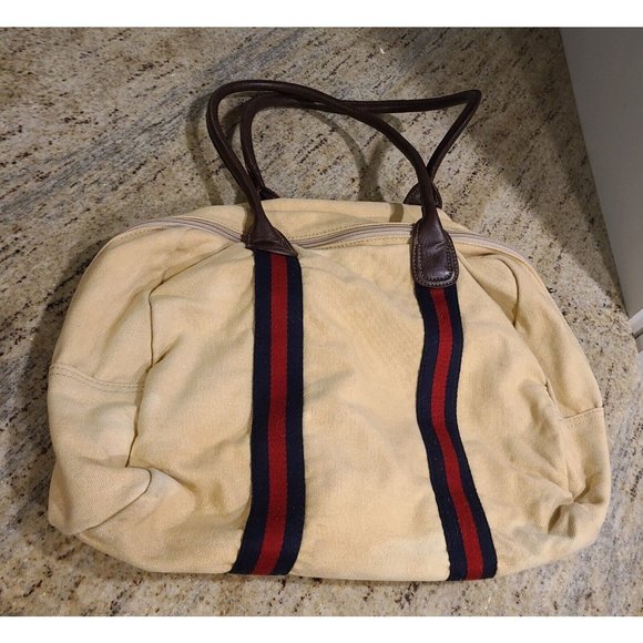 Tommy Hilfiger Handbags - Tommy Hilfiger Canvas Tote Zip Handbag Faux Leather Yellow Red Blue Nautical